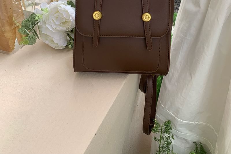 Faux Plain Flap Backpack Leather