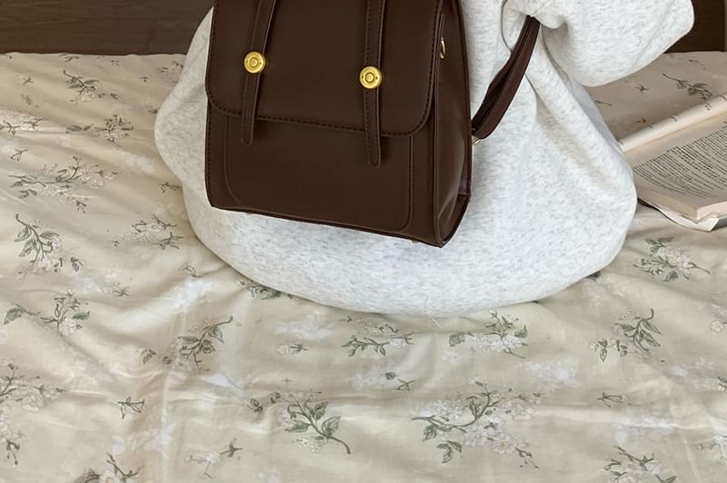 Faux Plain Flap Backpack Leather