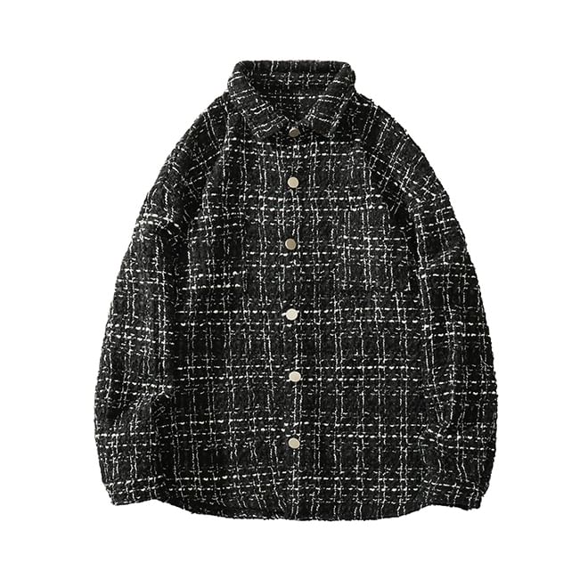 Collared Drop Shoulder Tweed Button Jacket