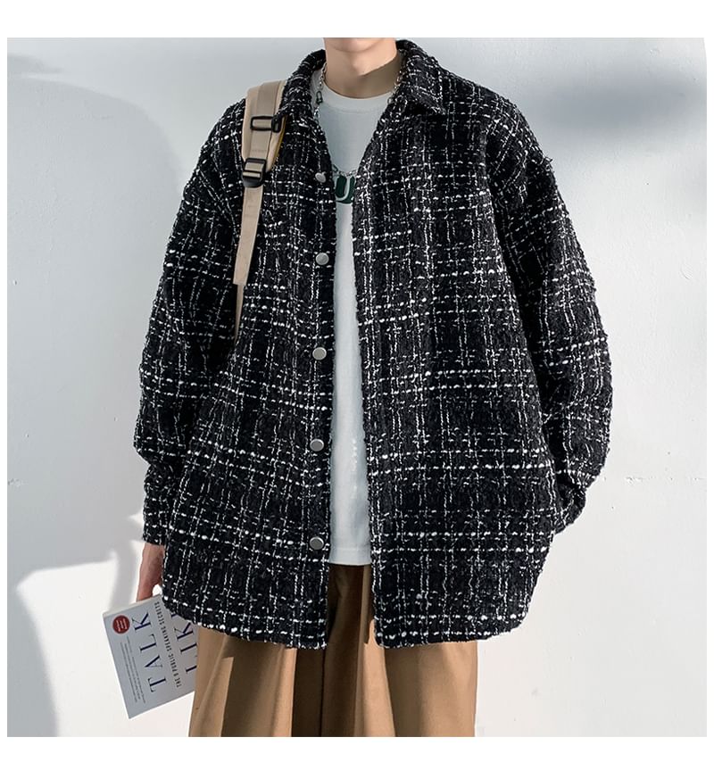 Collared Drop Shoulder Tweed Button Jacket