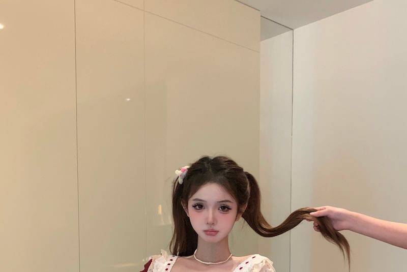 / Plaid Sleeveless Cardigan Waist Floral Ruffle Mini Striped Print Panel High Top A-Line Skirt Bow