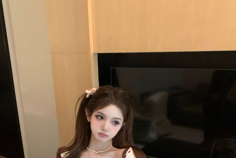 / Plaid Sleeveless Cardigan Waist Floral Ruffle Mini Striped Print Panel High Top A-Line Skirt Bow