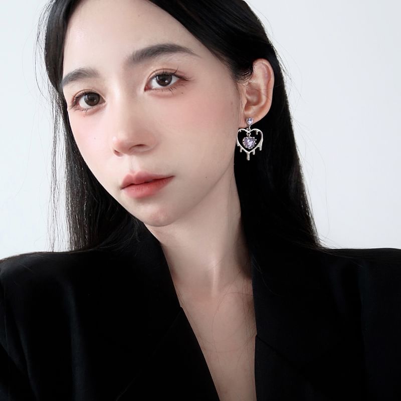 Drop Earring 925 Heart Silver Sterling