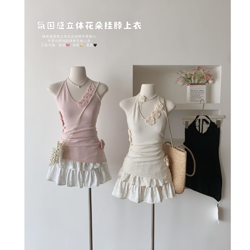 Floral Top Crochet Halter Plain