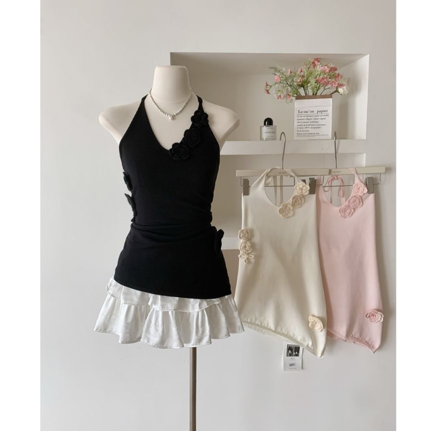 Floral Top Crochet Halter Plain