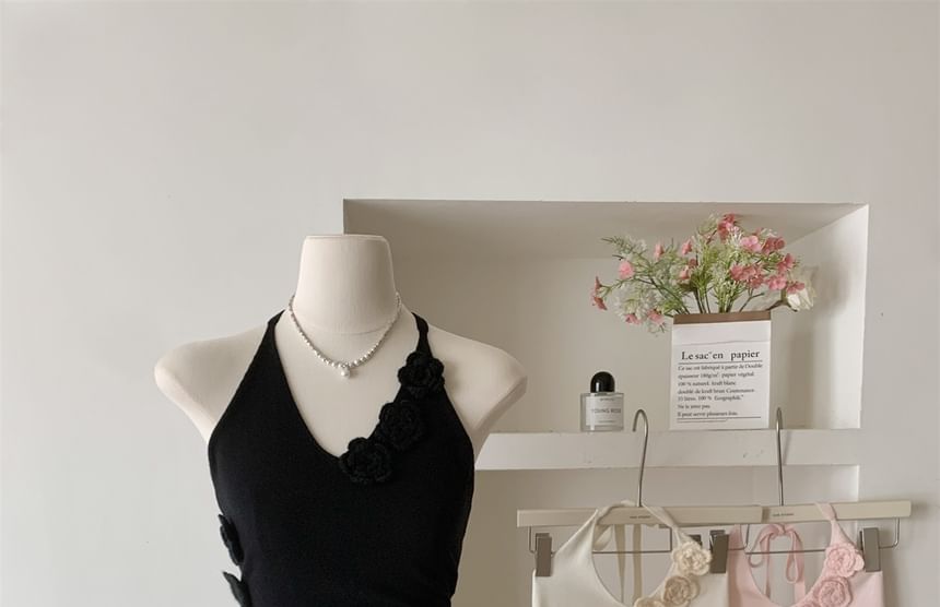 Floral Top Crochet Halter Plain