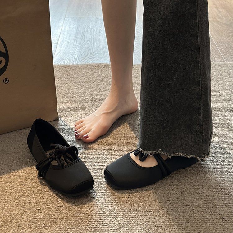 Jane Square Flats Toe Frog Mary Buttoned Plain