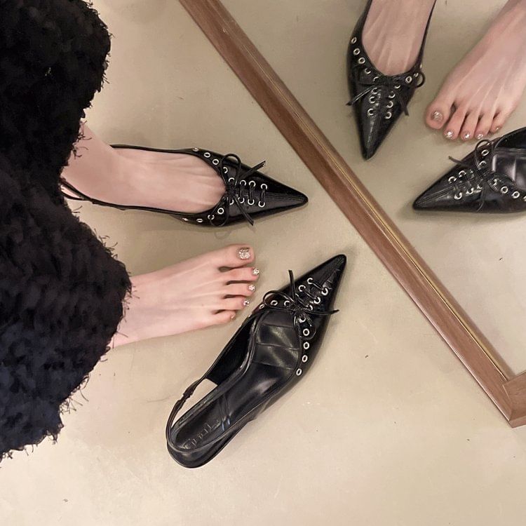 Pointed Leather Faux Sandals Toe Heel Slingback Kitten