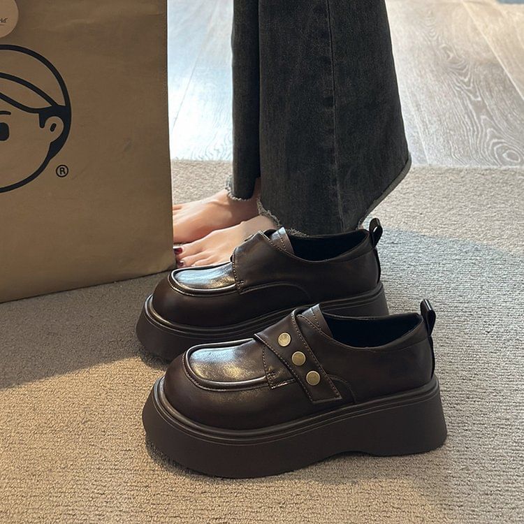 Strap Shoes Plain Platform Leather Faux Adhesive