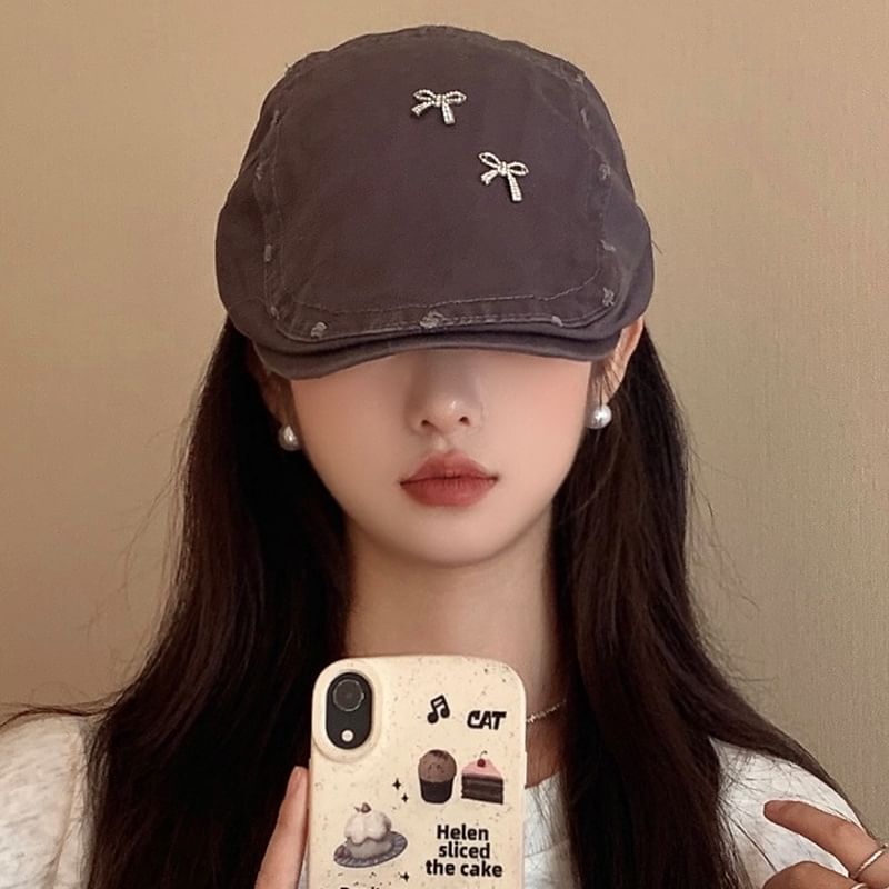 Cap Flat Bow Plain Distressed