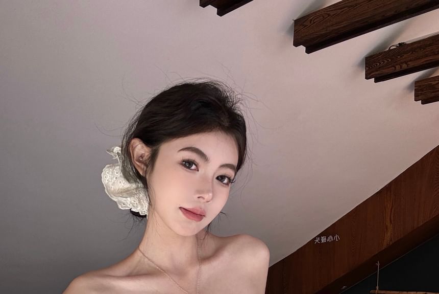 Plain Striped Leg Waist / High Accent Tube Pants Crop Wide Top Bow