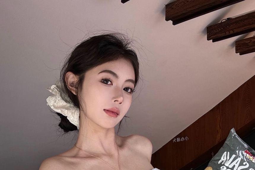 Plain Striped Leg Waist / High Accent Tube Pants Crop Wide Top Bow