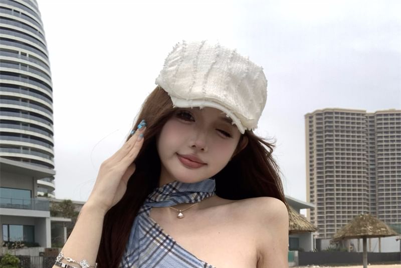 Fit Plaid Asymmetrical Slim Neck Sheer Top Halter