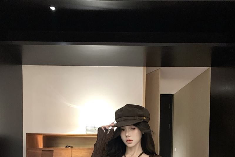 Butterfly Midi Long Top Plain Strapless Front Tie Trim Sleeve / V-Neck Print Bodycon Ruffle Dress