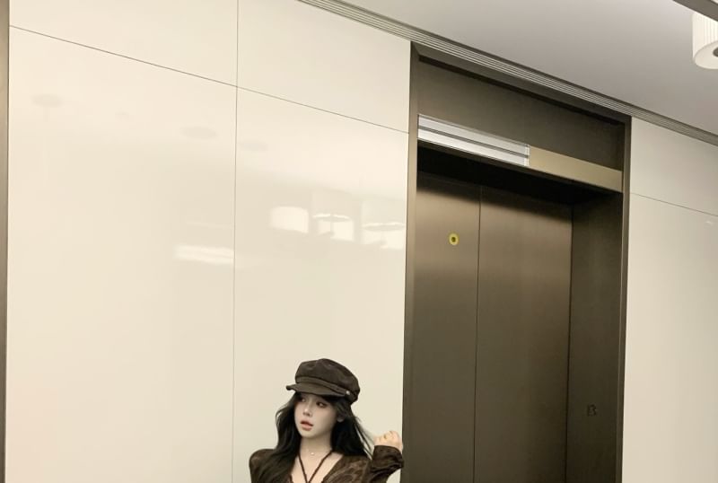 Butterfly Midi Long Top Plain Strapless Front Tie Trim Sleeve / V-Neck Print Bodycon Ruffle Dress