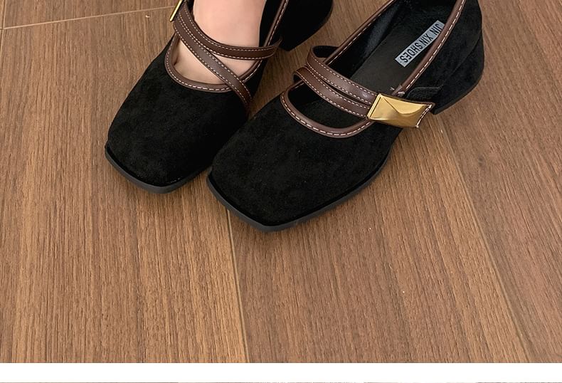 Square Contrast Mary Jane Heel Toe Trim Chunky Pumps