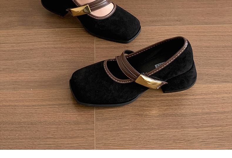 Square Contrast Mary Jane Heel Toe Trim Chunky Pumps