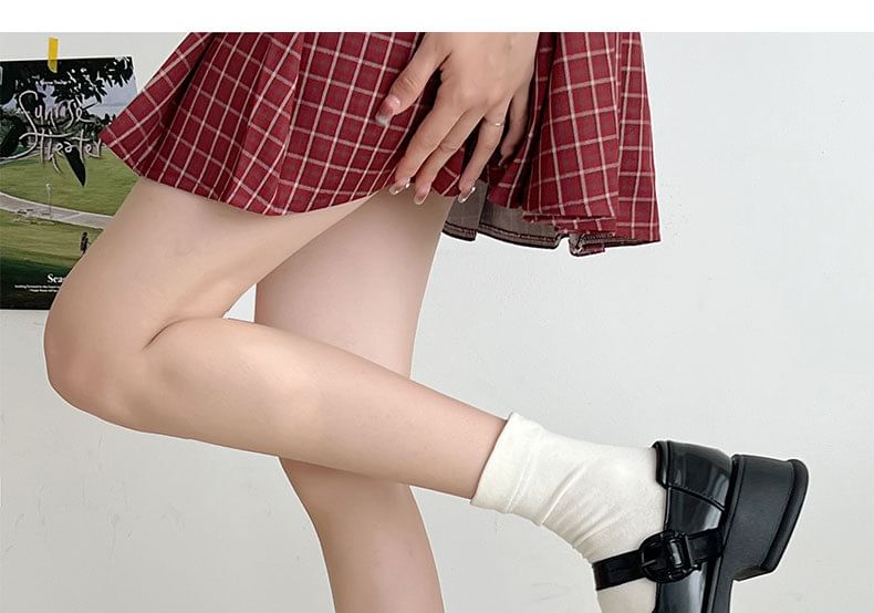 Platform Faux Plain Leather Shoes Buckled Jane Mary