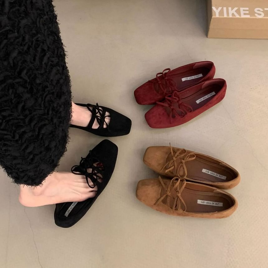 Toe Mary Bow Flats Jane Square Plain Accent