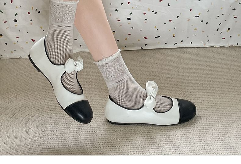 Bow Faux Mary Jane Leather Flats Accent Toe Cap