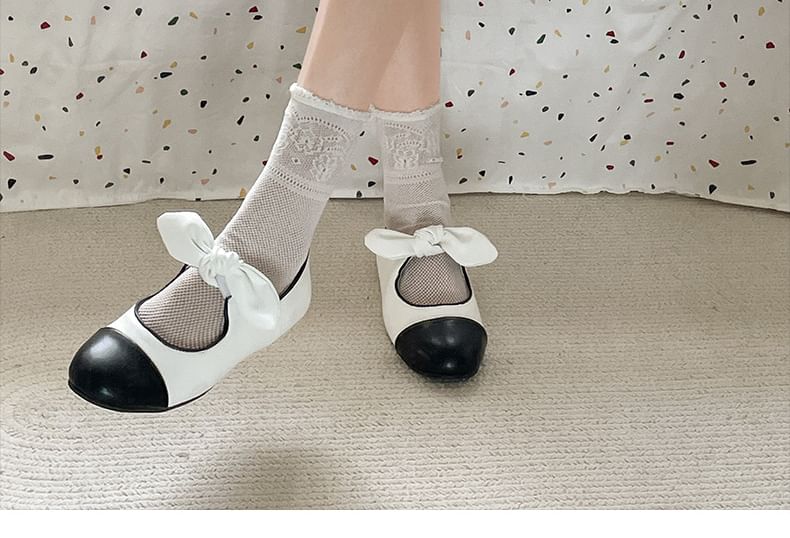 Bow Faux Mary Jane Leather Flats Accent Toe Cap