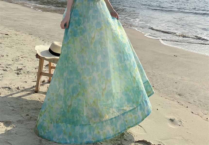 Crop Rise A-Line Set: + Skirt High Floral Maxi Sleeveless Top