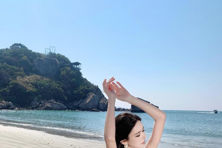 Halter Top + Set: Floral High Midi V-Neck Crop Skirt A-Line Waist