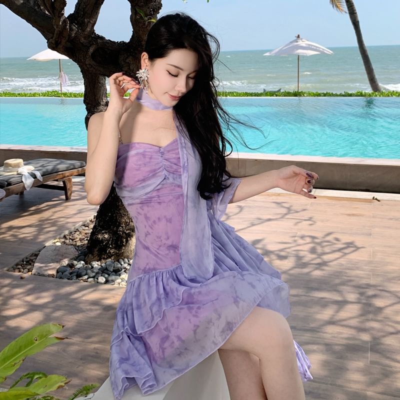 Tie-Dye Strap Dress V-Neck Mini A-Line Spaghetti