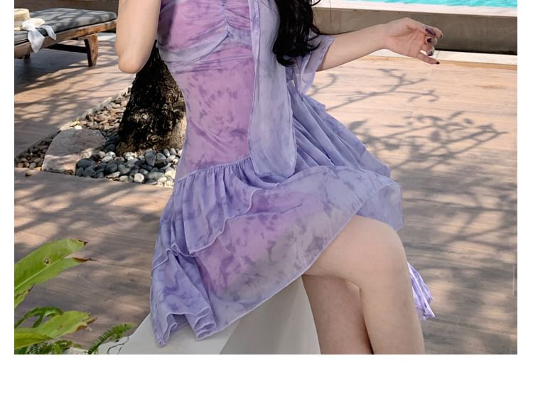 Mini A-Line Dress Tie-Dye Strap Spaghetti V-Neck