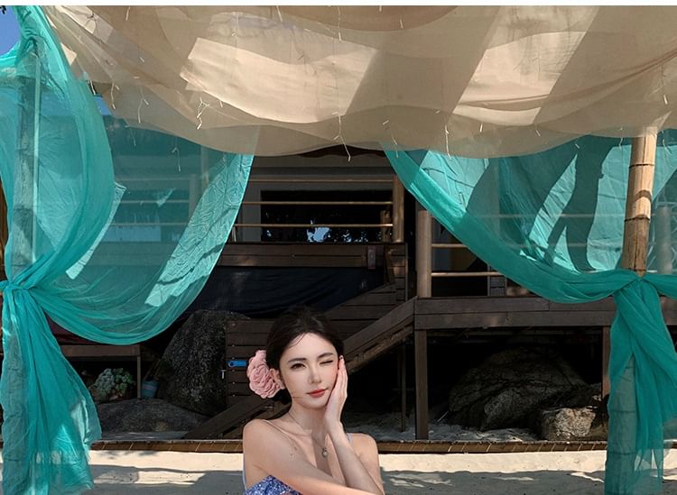 Dress Ruffle Maxi A-Line Hem Panel Strap Spaghetti Sequined