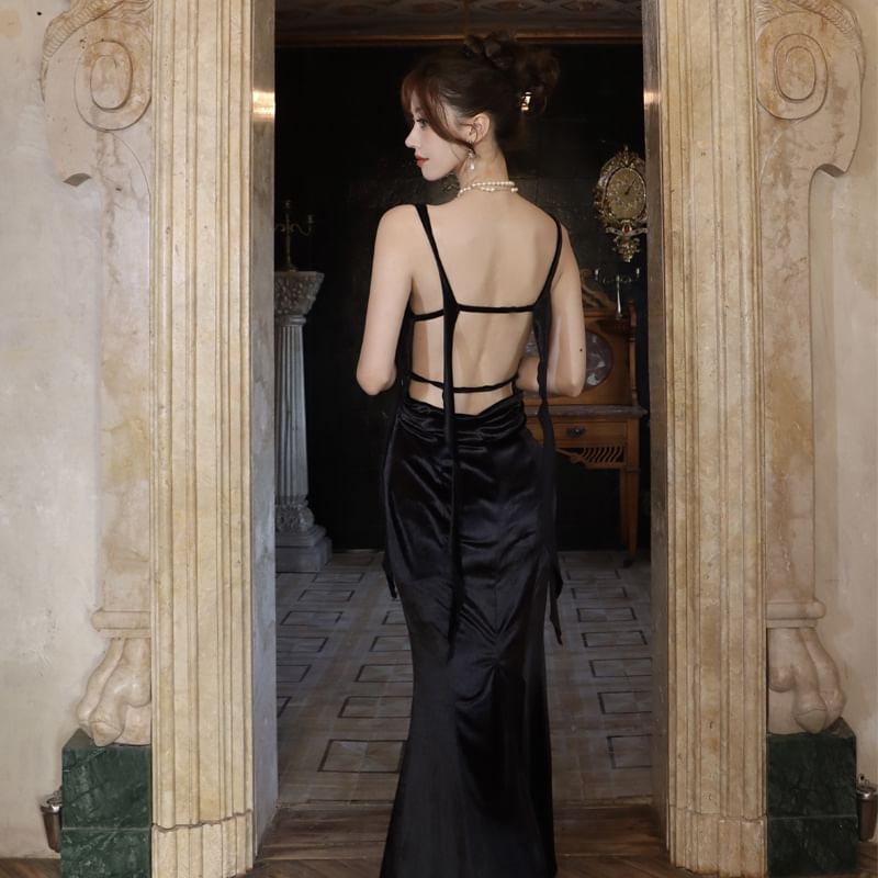 Maxi Plain Neck Dress Strap Ruched Sweetheart Sheath Spaghetti