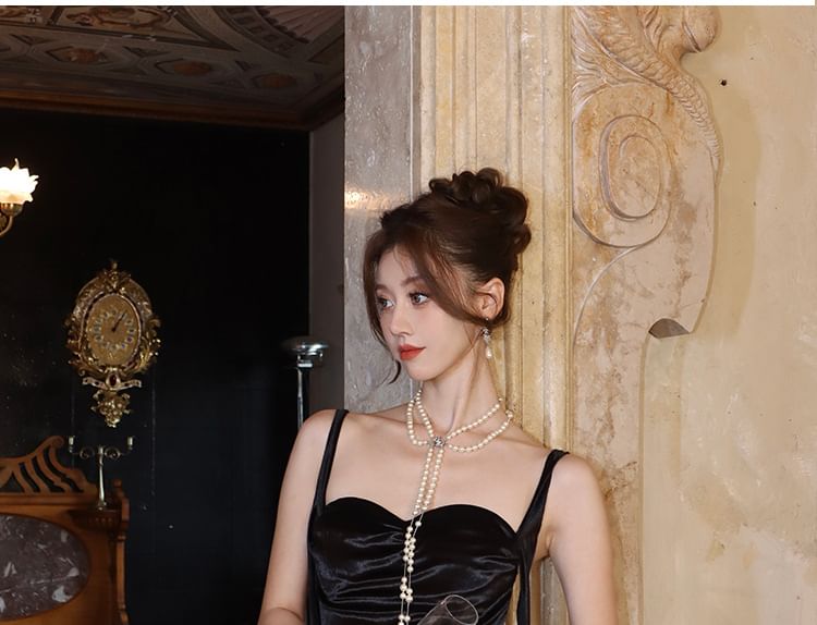 Maxi Plain Neck Dress Strap Ruched Sweetheart Sheath Spaghetti