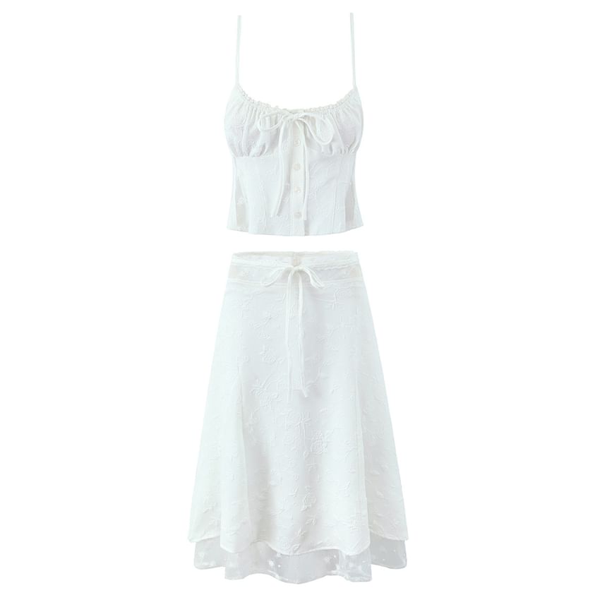 Set: Lace Panel Crop Top & Midi Pencil Skirt with Shirred Waist