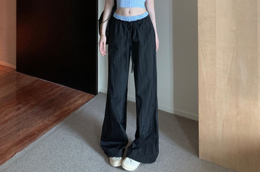 Pants V-Neck / Button-Up Low Wide Leg Crop Waist Top Halter Gingham