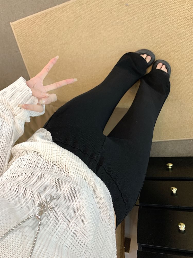 Rise Flared Pants Plain Mid