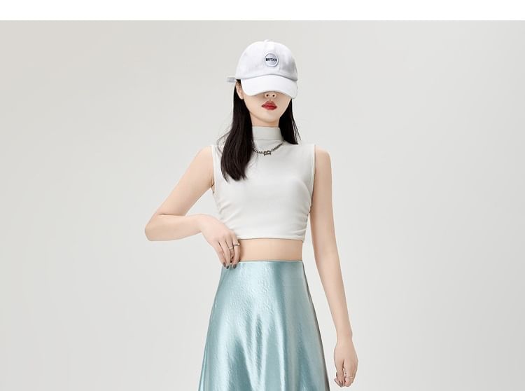 Satin A-Line Maxi Skirt with Lace Panel and High Waist