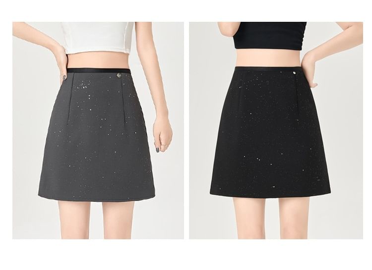 Shimmering Glitter Mini A-Line Skirt with High Rise