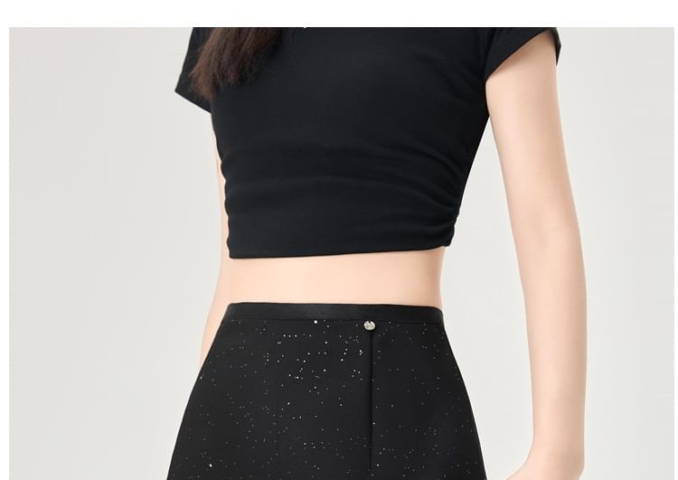 Shimmering Glitter Mini A-Line Skirt with High Rise