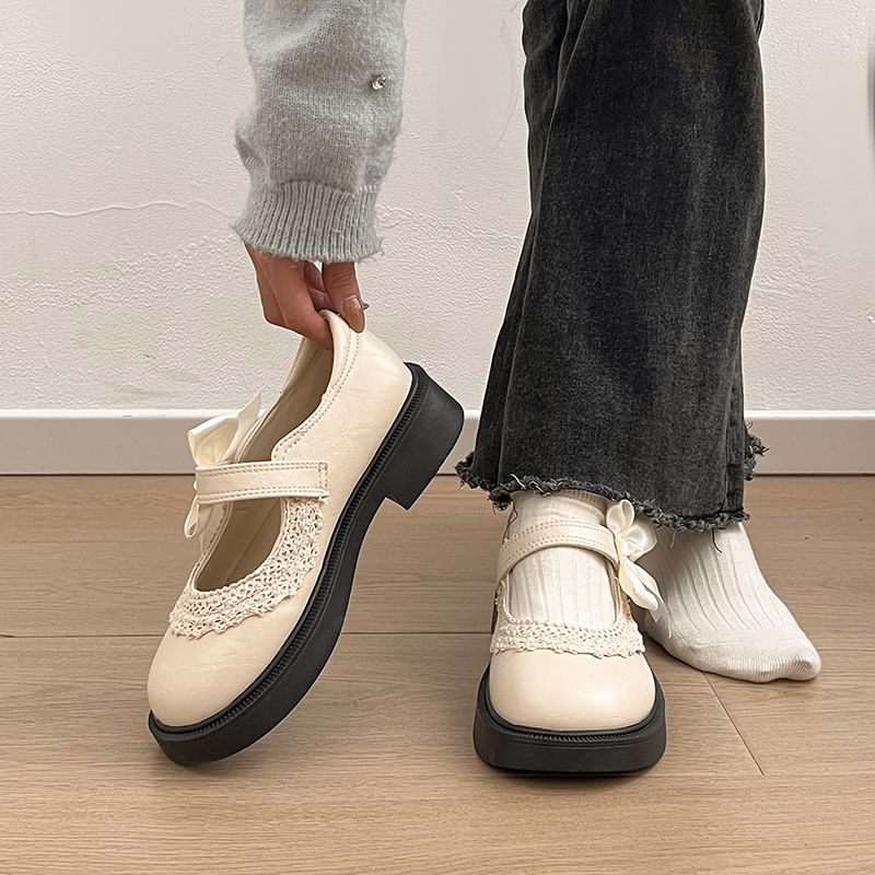 Jane Trim Mary Shoes Lace Platform Bow
