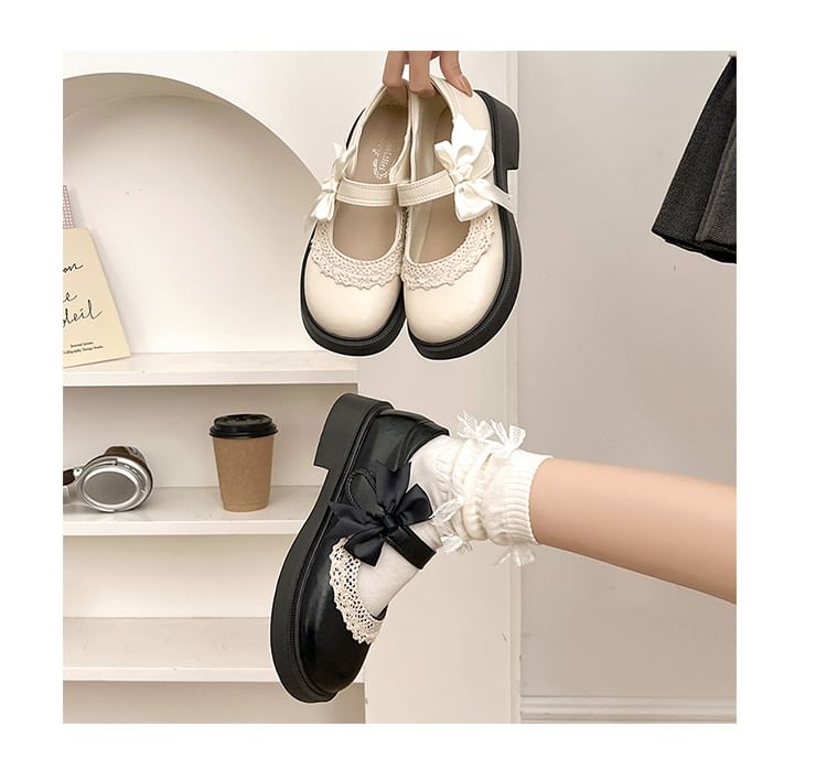 Jane Trim Mary Shoes Lace Platform Bow