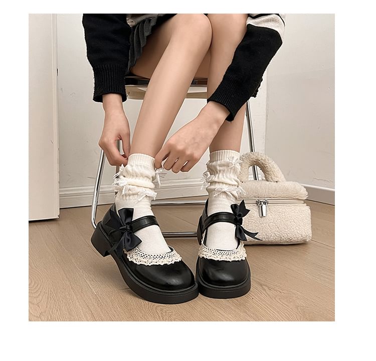 Jane Trim Mary Shoes Lace Platform Bow