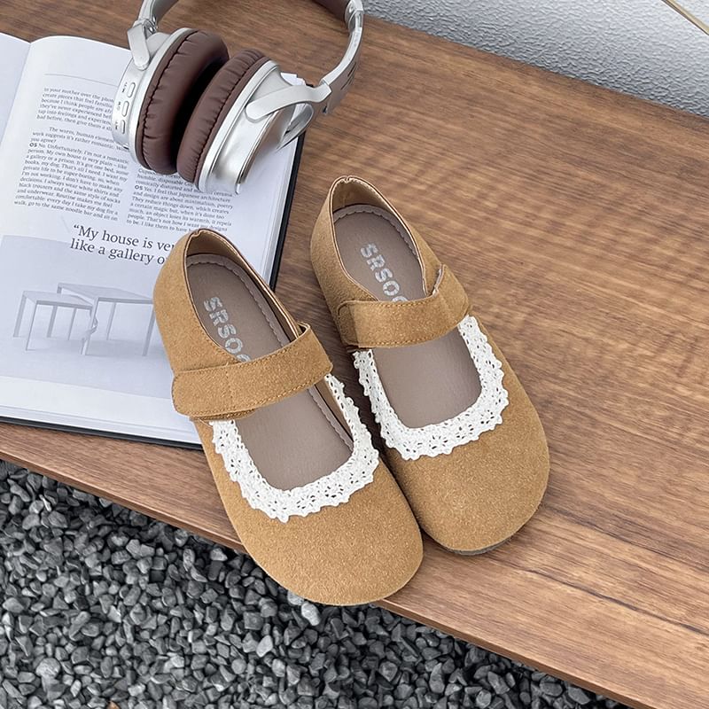 Suede Faux Trim Jane Mary Lace Flats