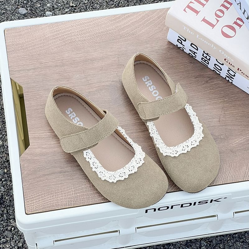 Suede Faux Trim Jane Mary Lace Flats