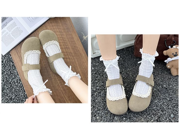 Suede Faux Trim Jane Mary Lace Flats