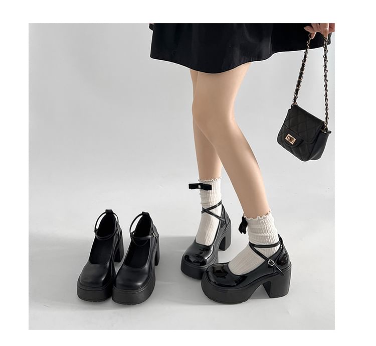 Heel Strap Platform Ankle Pumps Block