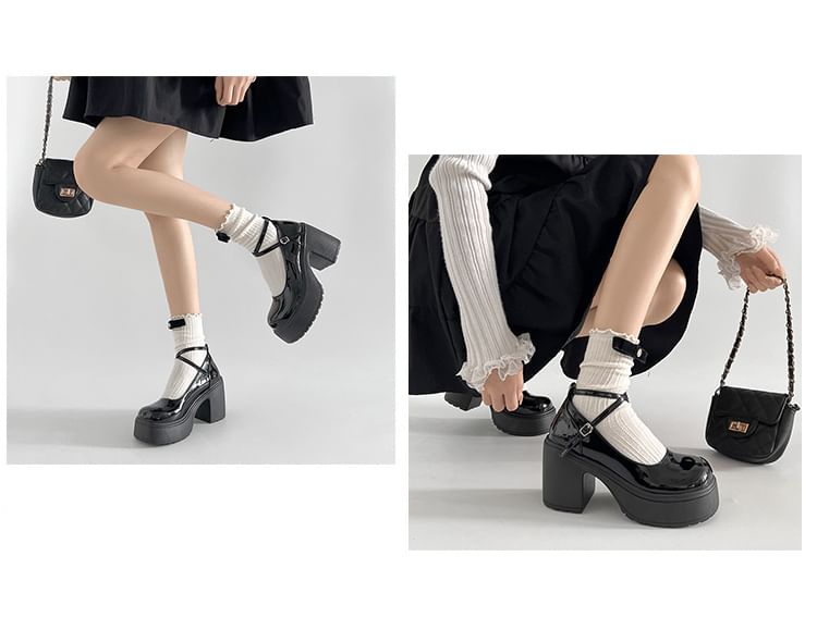 Heel Strap Platform Ankle Pumps Block