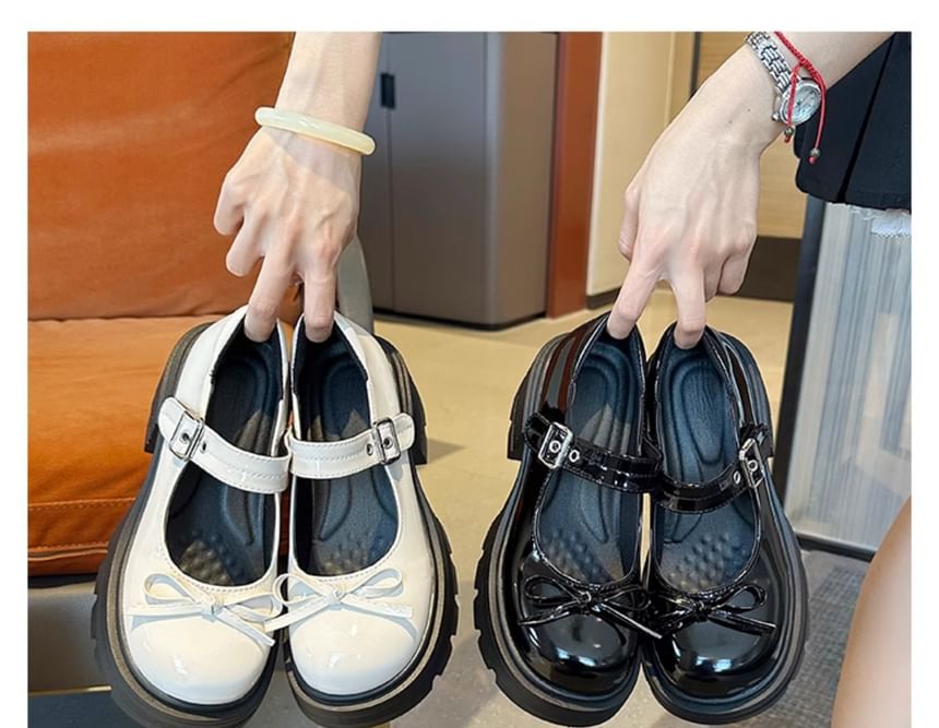 Mary Platform Shoes Bow Leather Patent