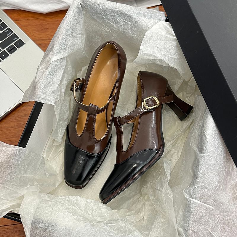 T-Strap Square Toe Cap Pumps