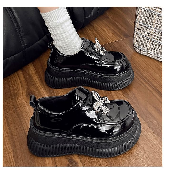 Lace Leather Platform Shoes Patent Up