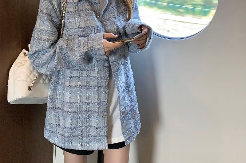 Collar Plaid Tweed Button Shacket